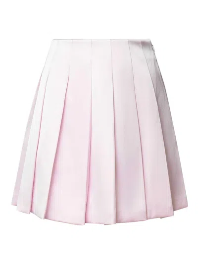 Self-portrait Satin Miniskirt With Pleats In Nude & Neutrals
