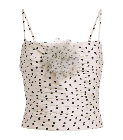 Self-portrait Satin Polka-dot Top In Ivory