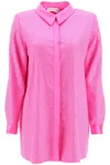 Self-portrait Hot Fix Rhinestone Embellished Satin Shirt In Pink (fuchsia)