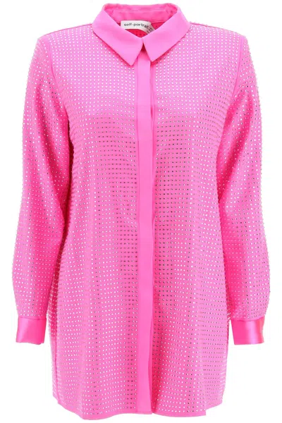 SELF-PORTRAIT SATIN SHIRT WITH RHINESTONES