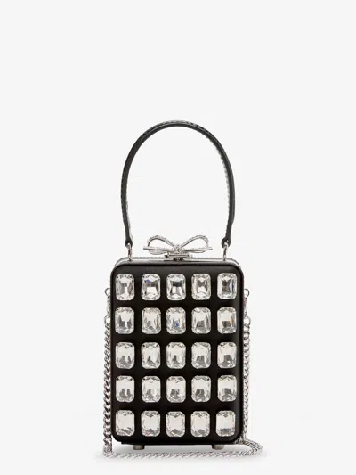 Self-portrait Satin Shoulder Bag With Crystals In Black