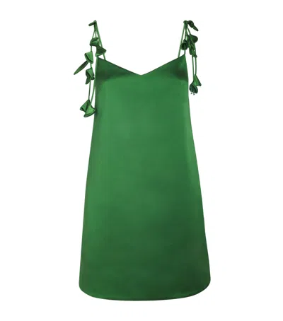 Self-portrait Green Mini Dress With V Neck And Shoulder Straps With Floral Embellishments