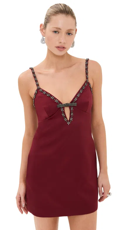 Self-portrait Satin Strappy Mini Dress Burgundy