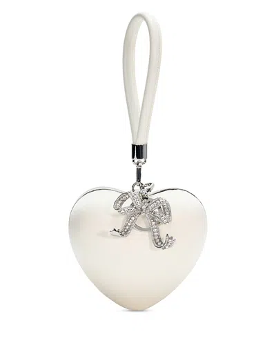 Self-portrait Satin Top Handle Heart Clutch In Cream
