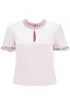 Self-portrait 'satin Top With Crystals Embellishments In Pink