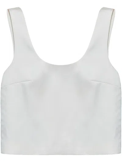 Self-portrait Satin Top With Wide Neckline In White
