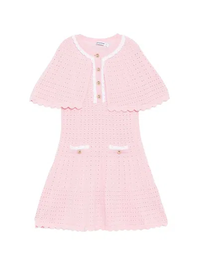 Self-portrait Kids' Scallop-hem Knitted Dress In Pink