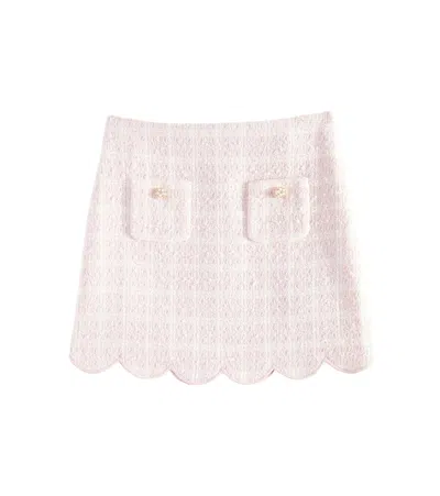 Self-portrait Kids' Scalloped Checked Bouclé Skirt In Pink