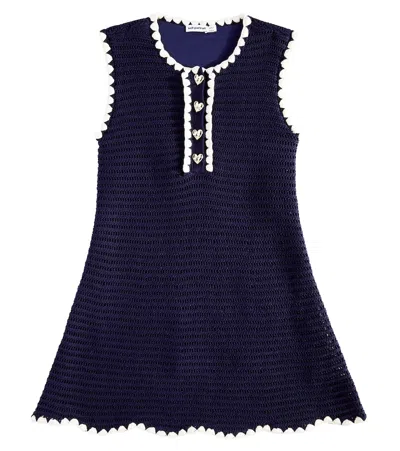 Self-portrait Kids' Scalloped Crochet Cotton-blend Dress In Blue
