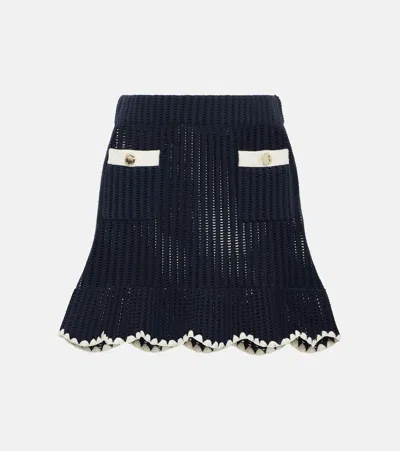 Self-portrait Crochet Knit Skirt Pockets Frontal Button Detailing In Blue