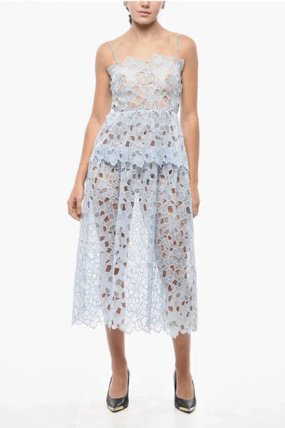 Self-portrait See-through Broidarie Anglaise Midi Dress In Gray