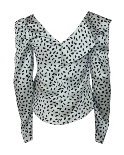Self-portrait Self- Portrait Polka-dot Ruffled Satin Top In White Polyester