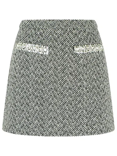 Self-portrait Herringbone Black Polyester Blend Skirt In Grey