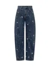 Self-portrait Self Portrait Blue Embellished Barrel Leg Jeans In Blue