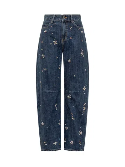 Self-portrait Beaded Embroidered Jeans In Blue