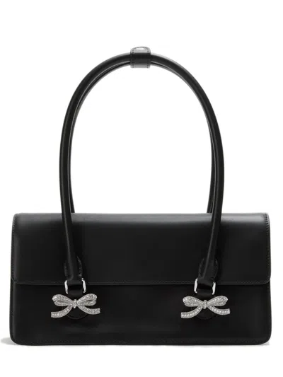 Self-portrait Black Leather Shoulder Bag With Crystal Bows