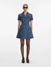 Self-portrait Blue Denim Mini Dress With Gold Buttons In Blue