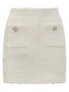 Self-portrait Textured Beige Skirt With Decorative Pockets In White