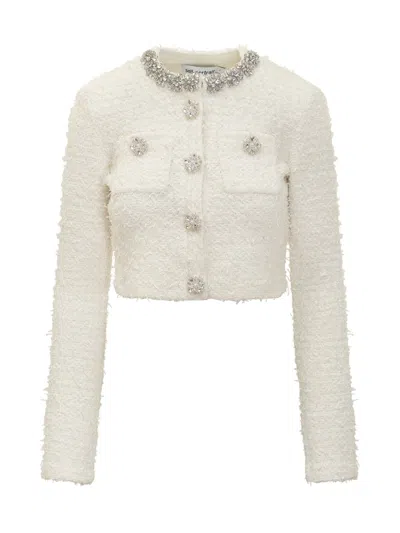 SELF-PORTRAIT SELF-PORTRAIT SELF-PORTRAIT CROP JACKET IN IVORY BOUCLÉ