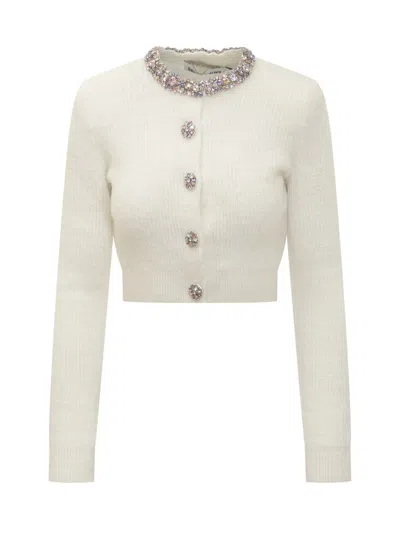 Self-portrait Ivory Crop Cardigan In White