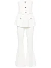 Self-portrait Fitted White Trousers With Flared Hem In White