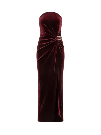 Self-portrait Long Velvet Dress With Draping In Red