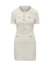Self-portrait Mini Dress With Knit Tweed Texture And Crystal Accents In White