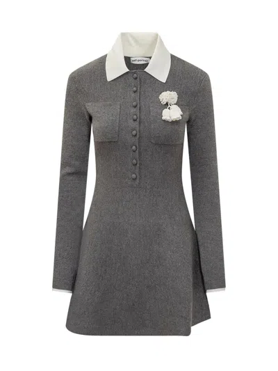 Self-portrait Short Knit Dress With Collar In Gray
