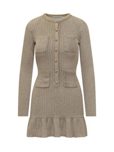 Self-portrait Short Knitted Dress In Brown