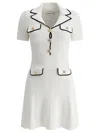 Self-portrait White Mini Dress With Notched Collar And Contrasting Trim In Viscose Blend Stretch Woman