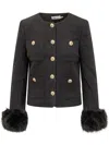 Self-portrait Faux Fur-cuff Buttoned Jacket In Black