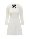 Self-portrait White Lace Knit Mini Dress With Removable Bow In White