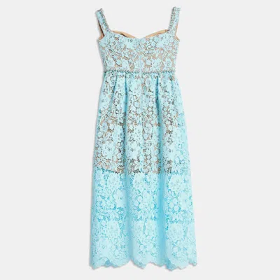 Pre-owned Self-portrait Self Potrait Blue Cord Lace Diamante Blue Lace Midi Dress