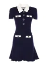 Self-portrait Mini Knitted Dress With Contrasting Collar In Blue