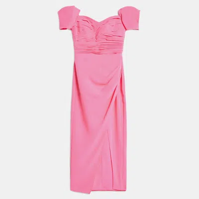Pre-owned Self-portrait Self Potrait Bright Pink Iris Cotton Midi Dress