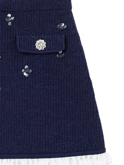 Self-portrait Sequin-appliqués Skirt In Blue