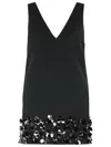 Self-portrait Black Sequin Mini Dress With V Neck In Tech Fabric Woman