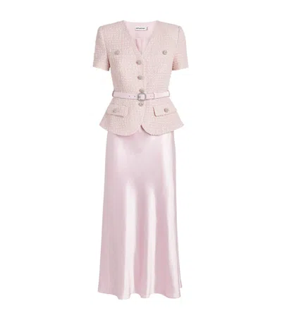 Self-portrait Sequin Bouclé Chiffon Midi Dress In Pink