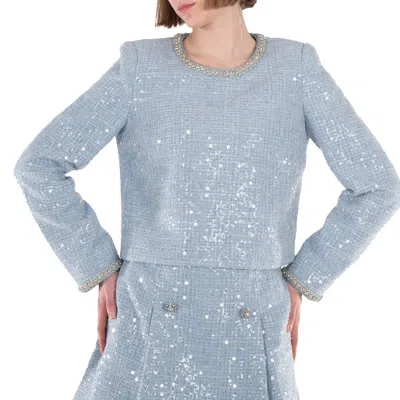 SELF-PORTRAIT SELF PORTRAIT SEQUIN BOUCLE LONG-SLEEVE TOP