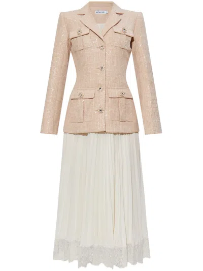 Self-portrait Sequin Bouclé Midi Dress In Neutrals
