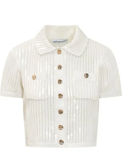 Self-portrait Sequin Crochet Top In White