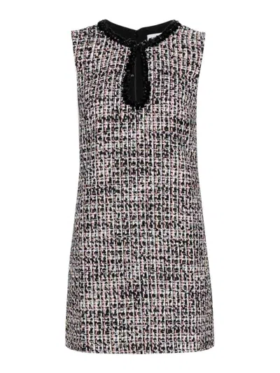 Self-portrait Mini Dress With Fringe Detailing And Tweed Texture In White