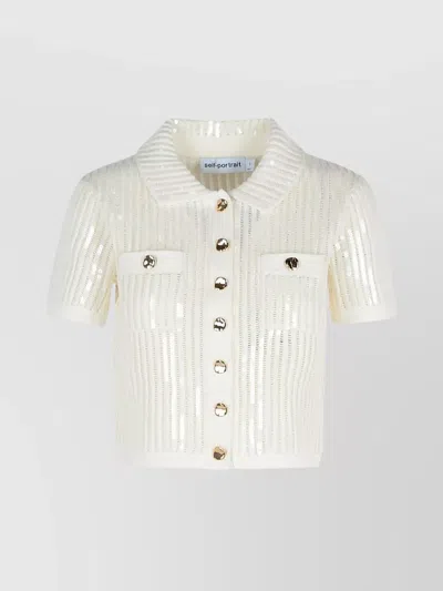 Self-portrait Sequinis Crochet Top In White