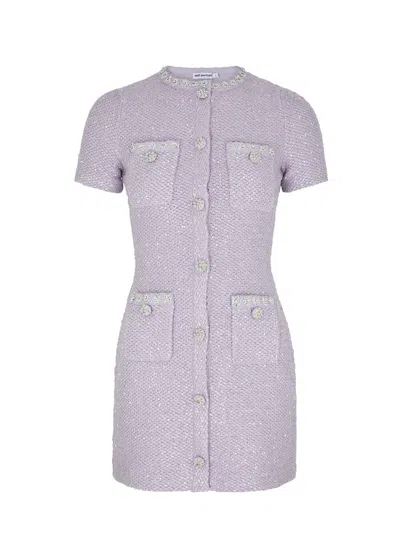 Self-portrait Sequin-embellished Knitted Mini Dress In Lilac