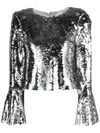 Self-portrait Self Portrait Sequined Cropped Top In Silver