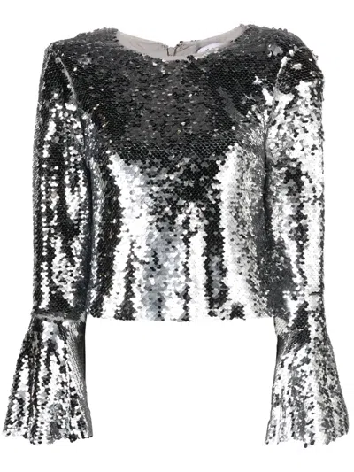 SELF-PORTRAIT SEQUIN-EMBELLISHED MESH TOP