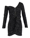 Self-portrait Sequin-embellished Off-the-shoulder Mini Dress In Black Polyester In Black