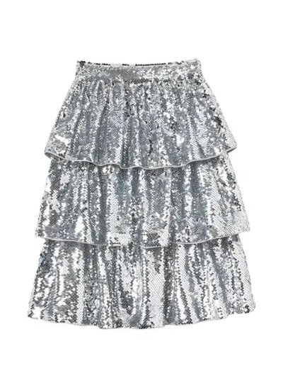 Self-portrait Kids' Sequin-embellished Ruffled Skirt In Metallic