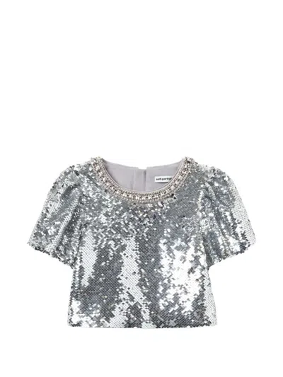 Self-portrait Kids' Sequin-embellished Top In Silver