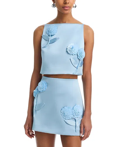 Self-portrait Sequin Flower Top In Blue